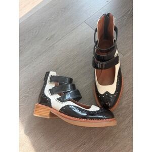 Jeffrey Campbell Black White Patent Leather Wingtip Multi Strap Ankle Boots 6